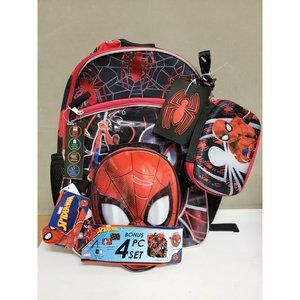 Spider-Man 4pc Backpack Lunchbox Set With Zip Case & Lanyard ID Holder NWT NEW